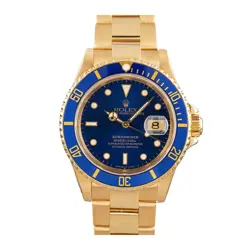 ROLEX SUBMARINER WATCH 40MM BLUE INDEX MARKERS DIAL YELLOW GOLD 16618