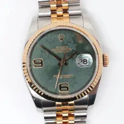 2011 ROLEX 116233 DATEJUST 36MM GREEN FLORAL DIAL STEEL 18K YELLOW GOLD WATCH