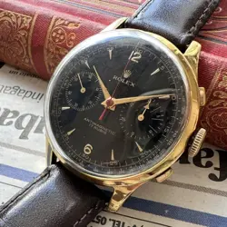 ROLEX CHRONOGRAPH BLACK DIAL MEN'S WRISTWATCH VINTAGE 1940S 37MM MANUAL WINDING