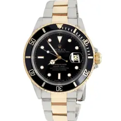 ROLEX SUBMARINER DATE 40MM BLACK DIAL YELLOW GOLD/STEEL WATCH 16613 BOX PAPERS
