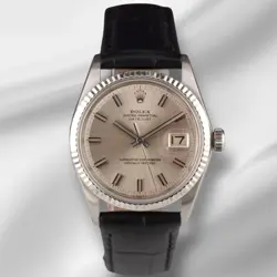 VINTAGE ROLEX MEN'S 36MM DATEJUST FLUTED STEEL WATCH SILVER DIAL LEATHER 1601