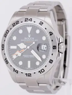 MINT PAPERS Rolex Explorer II Black 42mm Steel Orange GMT Date Watch 216570 BOX