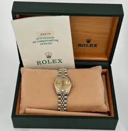 B&P ROLEX DATEJUST  69173 26MM CHAMPAGNE INDEX DIAL FLUTED BEZEL JUBILEE BAND