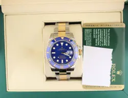 2010 ROLEX SUBMARINER 116613 BLUE DIAL TT 18KT OYSTER WITH PAPERS 40MM