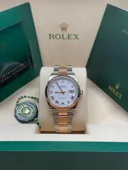 ROLEX 126231 DATEJUST 36MM TWO TONE ROSE GOLD WHITE ROMAN DIAL OYSTER BRACELET