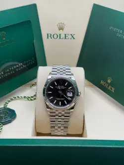 ROLEX DATEJUST 36 NEW 2025 BLACK INDEX DIAL STAINLESS STEEL FLUTED BEZEL JUBILEE