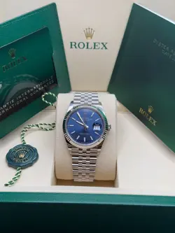 ROLEX DATEJUST 36 NEW 2025 BLUE INDEX DIAL STAINLESS STEEL FLUTED BEZEL JUBILEE