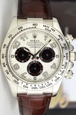 ROLEX 18kt White Gold DAYTONA White Panda With Chocolate Strap 116519 SANT BLANC