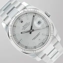 ROLEX MENS DATEJUST 36 STEEL SILVER INDEX DIAL FLUTED BEZEL JUBILEE WATCH 116234