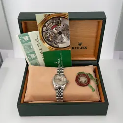 B&P ROLEX DATEJUST 69240 26MM SILVER TAPESTRY INDEX DIAL ENGINE TURNED BEZEL