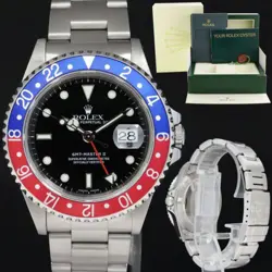 MINT 2000 ROLEX GMT-MASTER 2 PEPSI BLUE RED STEEL 16710 WATCH BLACK WATCH BOX