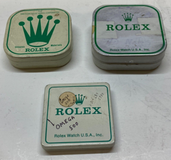 3-ROLEX PARTS TINS, 2-LARGER & ONE SMALLER (EMPTY)