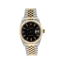 ROLEX DATEJUST 16013 36MM BLACK INDEX DIAL 18K YELLOW GOLD BEZEL & JUBILEE BAND