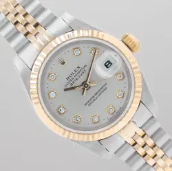 ROLEX LADIES DATEJUST 26MM TWO-TONE SILVER DIAMOND NS DIAL FLUTED JUBILEE 69173