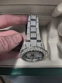 Iced Out Rolex Oyster DateJust 41MM Stainless Steel 18 CTW Diamonds Dial Watch