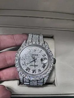 Iced Out Rolex Oyster DateJust 41MM Stainless Steel 18 CTW Diamonds Dial Watch