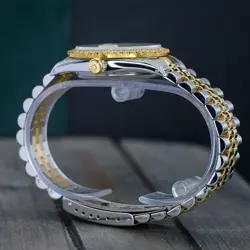 ~MENS ROLEX LADY DATEJUST  18K GOLD & SS PINK DIAMOND DIAL BEZEL LUGS 36MM WATCH