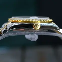 ~MENS ROLEX LADY DATEJUST  18K GOLD & SS PINK DIAMOND DIAL BEZEL LUGS 36MM WATCH
