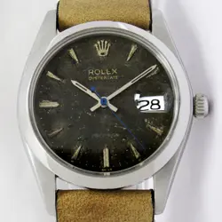 ROLEX OYSTER DATE PRECISION BLACK AGED DIAL MENS VINTAGE STEEL WATCH 6694