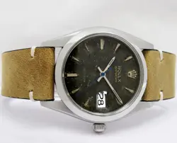 Rolex Oyster Date Precision Black Aged Dial Mens Vintage Steel Watch 6694