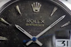 Rolex Oyster Date Precision Black Aged Dial Mens Vintage Steel Watch 6694