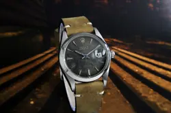 Rolex Oyster Date Precision Black Aged Dial Mens Vintage Steel Watch 6694