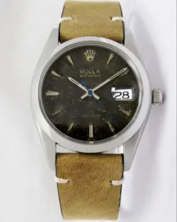 Rolex Oyster Date Precision Black Aged Dial Mens Vintage Steel Watch 6694