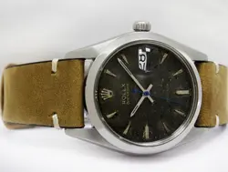 Rolex Oyster Date Precision Black Aged Dial Mens Vintage Steel Watch 6694