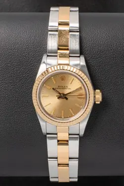 ROLEX 67193 OYSTER PERPETUAL 26MM, CHAMPAGNE DIAL, FLUTED BEZEL - GOLD & STEEL