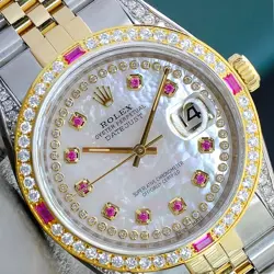 ~ROLEX MENS DATEJUST 18KY GOLD & STEEL WHITE  DIAMOND DIAL BEZEL LUGS 36MM WATCH