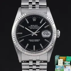 ROLEX DATEJUST 16234 36MM 1990 STEEL BLACK DIAL FULLSET 2Y WARRANTY