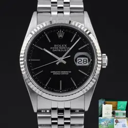 ROLEX DATEJUST 16234 36MM 1990 STEEL BLACK DIAL FULLSET 1Y WARRANTY