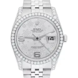 ROLEX DATEJUST 36 MM SILVER FLOWER DIAL STAINLESS STEEL WATCH 116234
