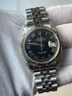ROLEX DATEJUST 116234 SILVER JUBILEE BRACELET WITH SILVER BEZEL ENGRAVED REHAUT