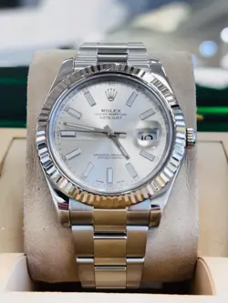 Rolex Datejust II 41 116334 Fluted Bezel Silver Dial Oyster Bracelet Watch