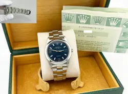 ROLEX AIR KING 14000 BLUE DIAL STAINLESS STEEL BOX PAPERS 34MM