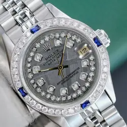 ROLEX LADIES DATEJUST WATCH STAINLESS STEEL GRAY DIAL DIAMOND-SAPPHIRE BEZEL