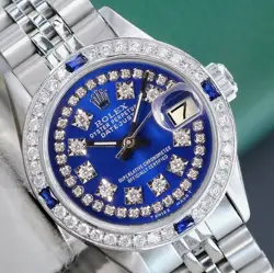 ROLEX LADY DATEJUST WATCH STAINLESS STEEL BLUE DIAL DIAMOND-SAPPHIRE BEZEL