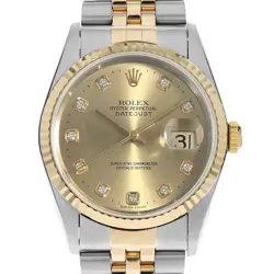 ROLEX DATEJUST 10P DIAMOND 16233G CHAMPAGNE GOLD T NUMBER SECOND HAND MENS
