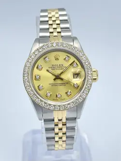 LADIES ROLEX DATEJUST 26MM 6917 CHAMPAGNE DIAMOND DIAL DIAMOND BEZEL BOX JUBILEE