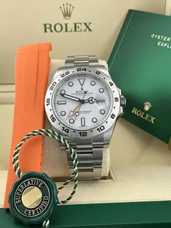 ♛ Rolex Explorer II 42mm 216570 Polar White/Orange Steel GMT MINT FullSet+Extras