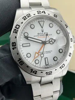 ♛ Rolex Explorer II 42mm 216570 Polar White/Orange Steel GMT MINT FullSet+Extras
