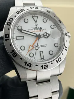 ♛ Rolex Explorer II 42mm 216570 Polar White/Orange Steel GMT MINT FullSet+Extras