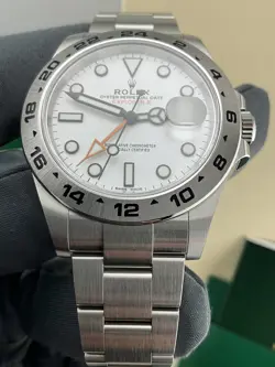 ♛ Rolex Explorer II 42mm 216570 Polar White/Orange Steel GMT MINT FullSet+Extras