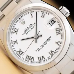 2002 ROLEX DATEJUST 78240 MIDSIZE 31MM WHITE ROMAN DIAL STEEL WATCH W/ PAPER