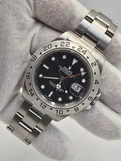 ROLEX EXPLORER II 16570 STEEL BLACK DIAL NO HOLES AUTOMATIC DATE WATCH 40MM