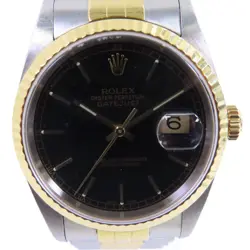 ROLEX DATEJUST AUTOMATIC WATCH 16233 18K YELLOW GOLD STAINLESS STEEL BLACK