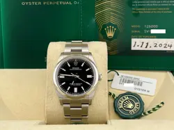 ROLEX OYSTER PERPETUAL 126000 BLACK DIAL STAINLESS STEEL 36MM BOX PAPER 2024