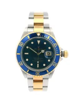 ROLEX SUBMARINER DATE 16613 BLUE DIAL MENS WATCH BOX PAPERS & SERVICE PAPERS