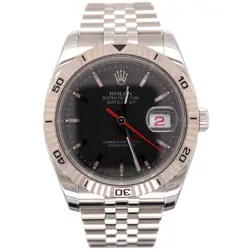 ROLEX MEN DATEJUST 36MM TURN-O-GRAPH STEEL JUBILEE BLACK DIAL WATCH REF: 116264